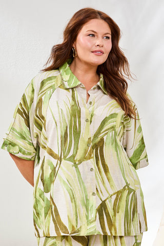 Size Inclusive Flowy Linen Dolman Elbow Sleeve Blouse-Mintleaf