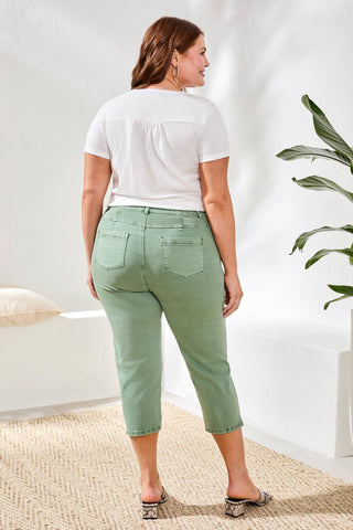 Size Inclusive Comfort Stretch Pull-On Slim Leg Capris-Moss