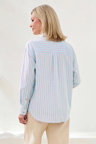 Classic Collared Striped Shirt Breathable Seersucker-Chambray
