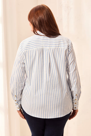 Size Inclusive Classic Collared Striped Shirt Breathable Seersucker-Turkishsea