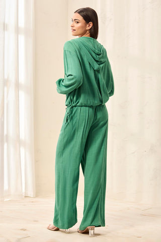 Lightweight Linen Button-Front Hooded Jacket-Grass