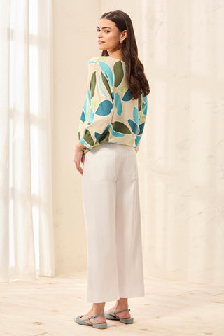 Signature Stretch Twill Button‑Front Wide‑Leg Ankle Pants-White