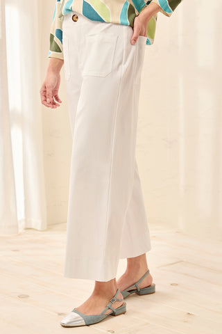 Signature Stretch Twill Button‑Front Wide‑Leg Ankle Pants-White