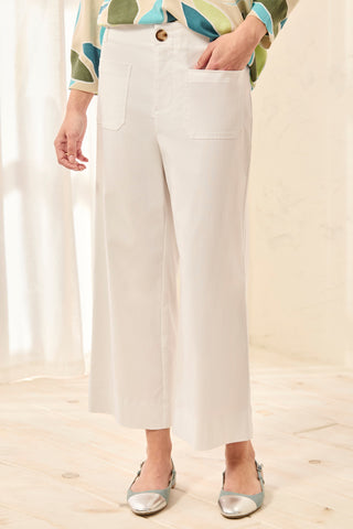 Signature Stretch Twill Button‑Front Wide‑Leg Ankle Pants-White