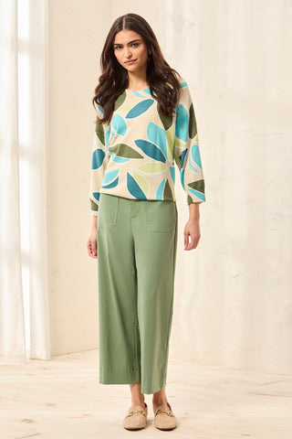 Signature Stretch Twill Button‑Front Wide‑Leg Ankle Pants-Moss