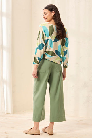 Signature Stretch Twill Button‑Front Wide‑Leg Ankle Pants-Moss