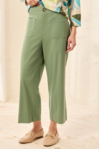 Signature Stretch Twill Button‑Front Wide‑Leg Ankle Pants-Moss