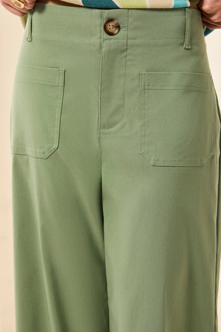 Signature Stretch Twill Button‑Front Wide‑Leg Ankle Pants-Moss