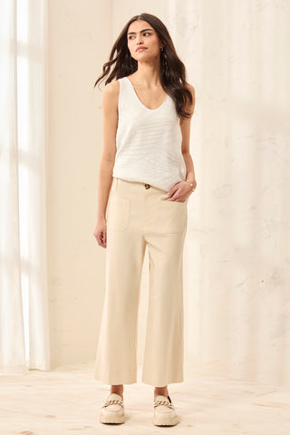 Signature Stretch Twill Button‑Front Wide‑Leg Ankle Pants-Canvas