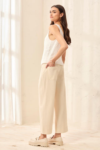 Signature Stretch Twill Button‑Front Wide‑Leg Ankle Pants-Canvas