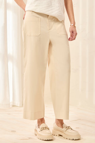Signature Stretch Twill Button‑Front Wide‑Leg Ankle Pants-Canvas