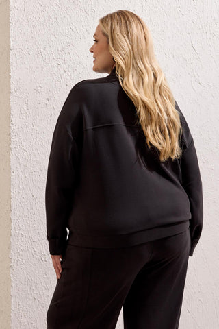 Taille Inclusive Cardigan À Col Montant Et Poches-Noir