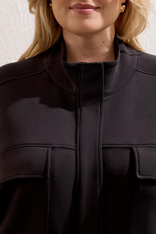 Taille Inclusive Cardigan À Col Montant Et Poches-Noir