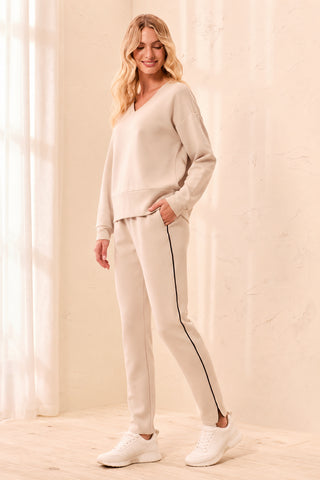 TECHNO LUX Jogger Pants With Contrast Piping And U-Hem-Sanddune