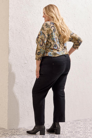 Size Inclusive Comfort Stretch Pull-On Straight Leg Ankle Pants-Black