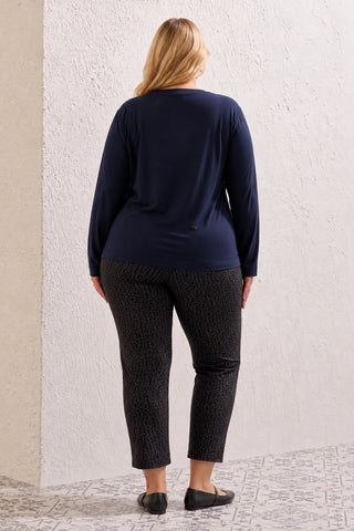 Size Inclusive Long Sleeve Classic V-Neck Top-Sapphire