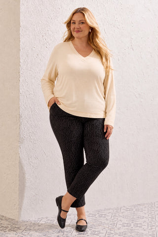 Size Inclusive Long Sleeve Classic V-Neck Top-Moonstone