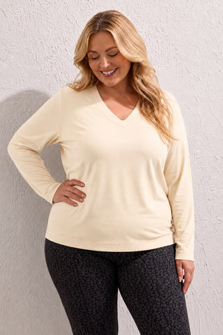 Size Inclusive Long Sleeve Classic V-Neck Top-Moonstone