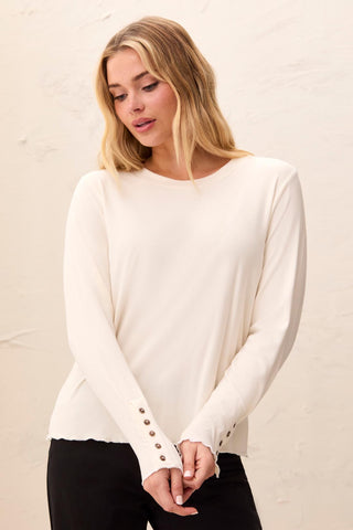 Soft Viscose Long Sleeve Button Cuff Knit Top-Moonstone