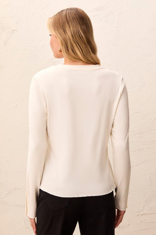 Soft Viscose Long Sleeve Button Cuff Knit Top-Moonstone