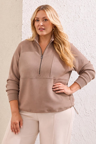 Size Inclusive TECHNO LUX Mock Zip Neck Sweater-Fossil