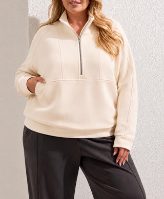 Size Inclusive TECHNO LUX Mock Zip Neck Sweater-Moonstone