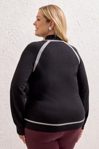 Size Inclusive Mock Neck Sweater With Contrast Tipping-Black
