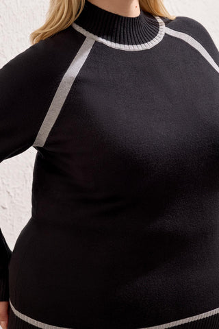 Size Inclusive Mock Neck Sweater With Contrast Tipping-Black