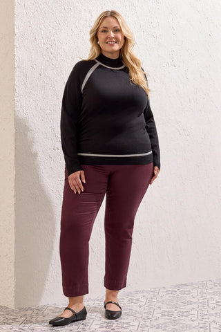 Size Inclusive Mock Neck Sweater With Contrast Tipping-Black