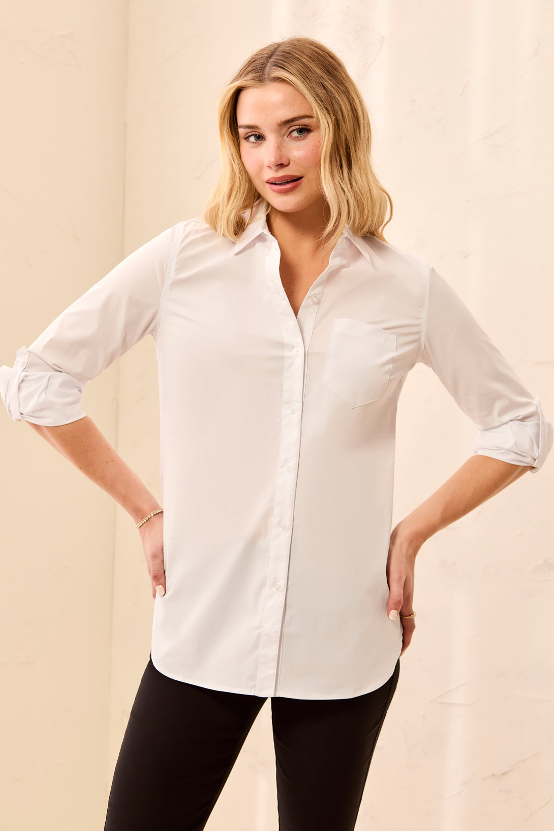 Classic Cotton Button Up Collared Shirt-White