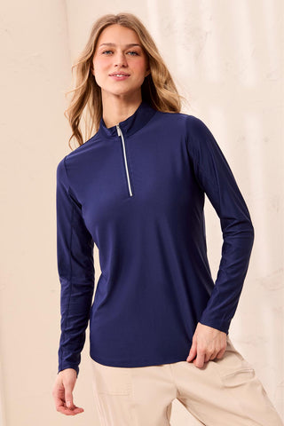 UPF 50+ High Performance Quarter-Zip Long Sleeve Pullover-Dk.Navy