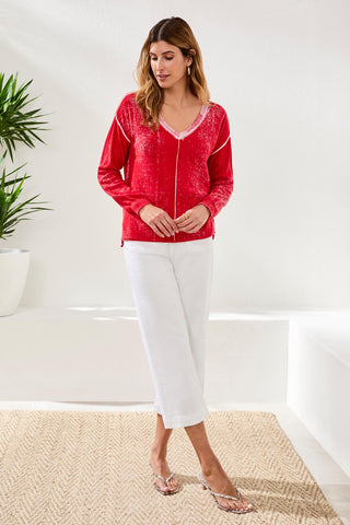 Lightweight Cotton V-Neck Sweater With Special Wash-Gardenia