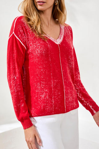 Lightweight Cotton V-Neck Sweater With Special Wash-Gardenia