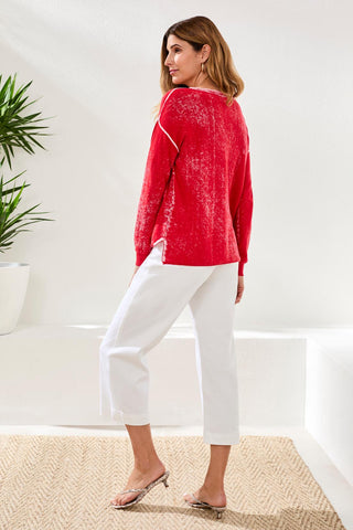 Lightweight Cotton V-Neck Sweater With Special Wash-Gardenia