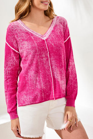 Lightweight Cotton V-Neck Sweater With Special Wash-Orchidglow