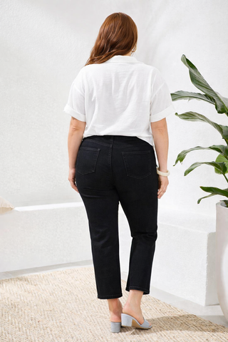 Size Inclusive Sophia Curvy Micro Flare Denim Jeans-Blackmist