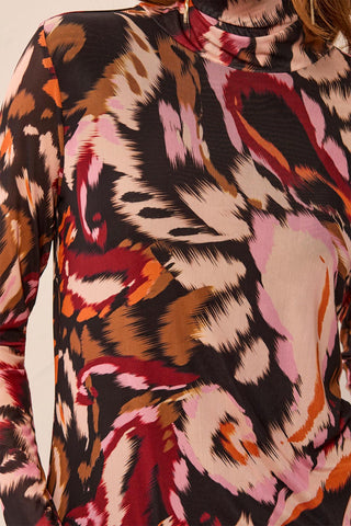 Haut À Col Roulé En Filet Doublé-Cerise