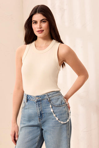 BLUE THREAD Racer Back Baby Rib Tank Top-Cream