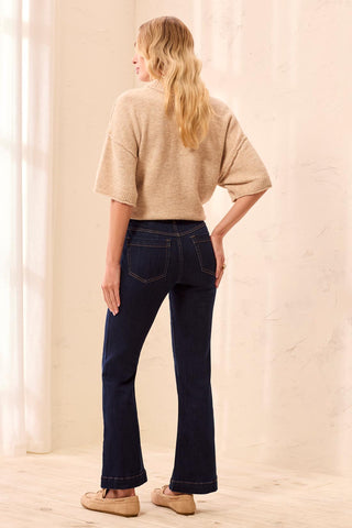 Audrey Boundless Stretch Denim Pull-On Flare Jeans-Darknight