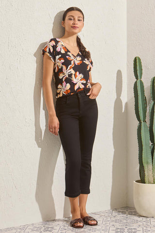 Audrey Boundless Stretch Denim Straight Leg Crop Jeans-Black