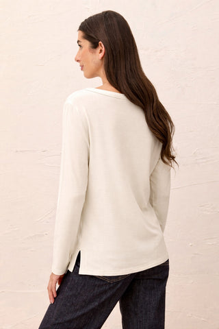 Soft French Terry Scoop Neck Long Sleeve Top-Cream