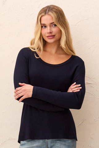 Soft French Terry Scoop Neck Long Sleeve Top-Nightfall