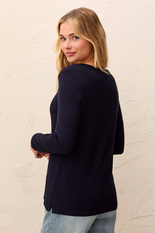 Soft French Terry Scoop Neck Long Sleeve Top-Nightfall
