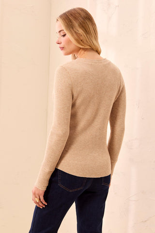 Brushed Waffle Knit Henley Long Sleeve Top-Oatmeal