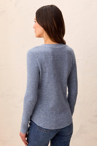 Haut Henley À Manches Longues En Maille Gaufrée Brossée-Mélange Denim