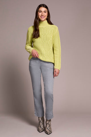 Vintage Washed Cable Knit Mock Neck Sweater-Limemist