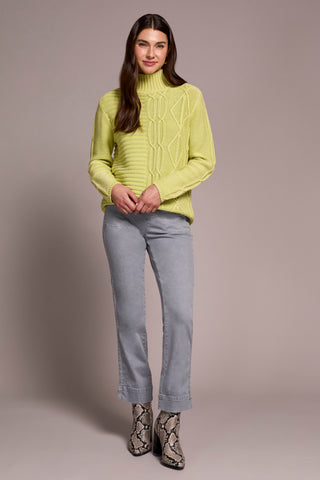 Vintage Washed Cable Knit Mock Neck Sweater-Limemist