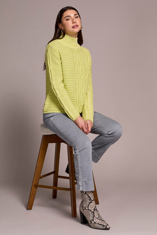 Vintage Washed Cable Knit Mock Neck Sweater-Limemist
