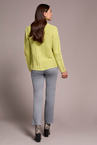 Vintage Washed Cable Knit Mock Neck Sweater-Limemist