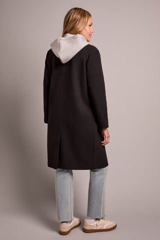 Ultra-Soft Knit Coat With Removable Fooler Hoodie-Black